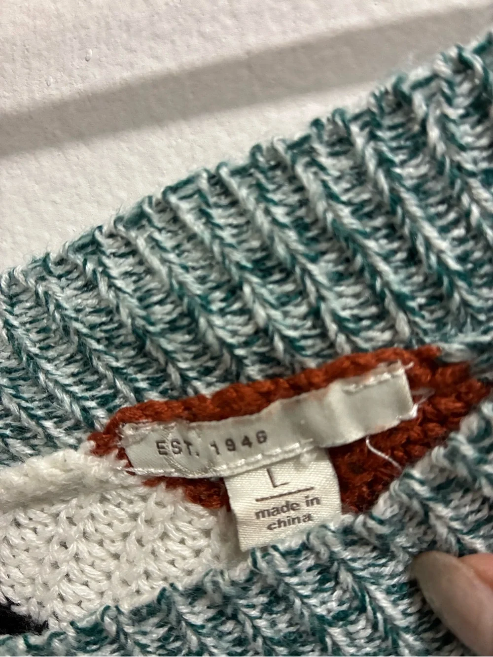 Striped V-Neck Sweater in Rust, Teal & Mustard - Picture 5 of 6